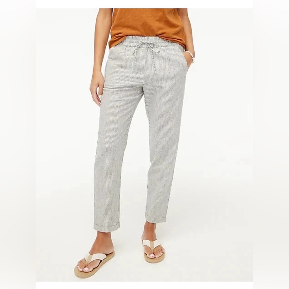 J. Crew Factory Striped Linen-cotton Blend Drawstring Pant 6